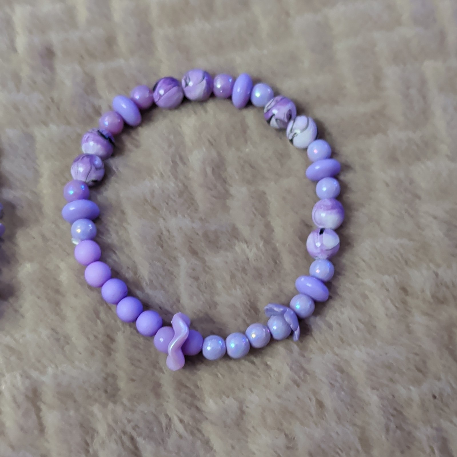 Set of 2 Purple/Lavender Round Plastic Beaded Stretch Stackable Bracelets