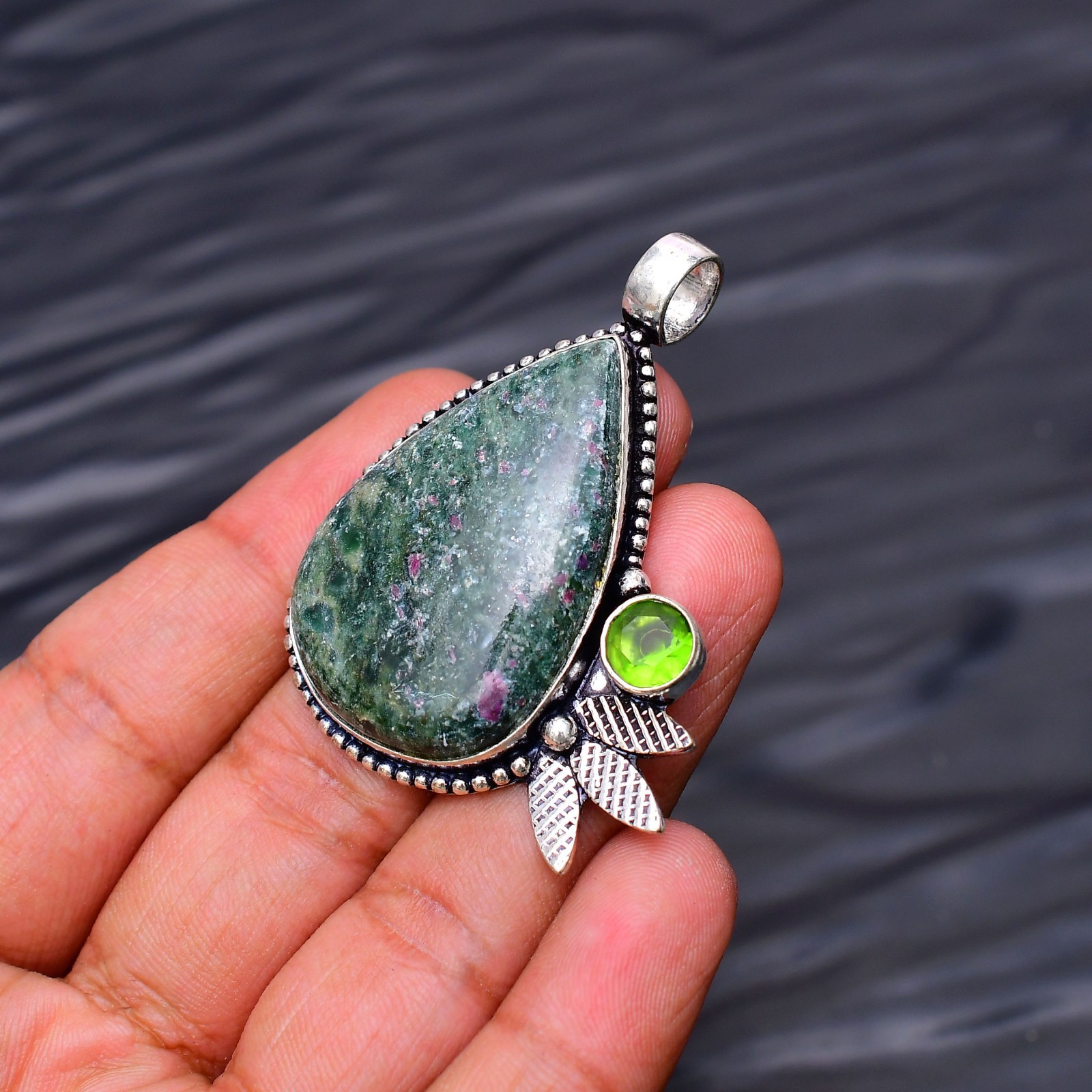 Ruby Fuchsite Gemstone 925 Sterling Silver Jewelry Pendant 1.88″