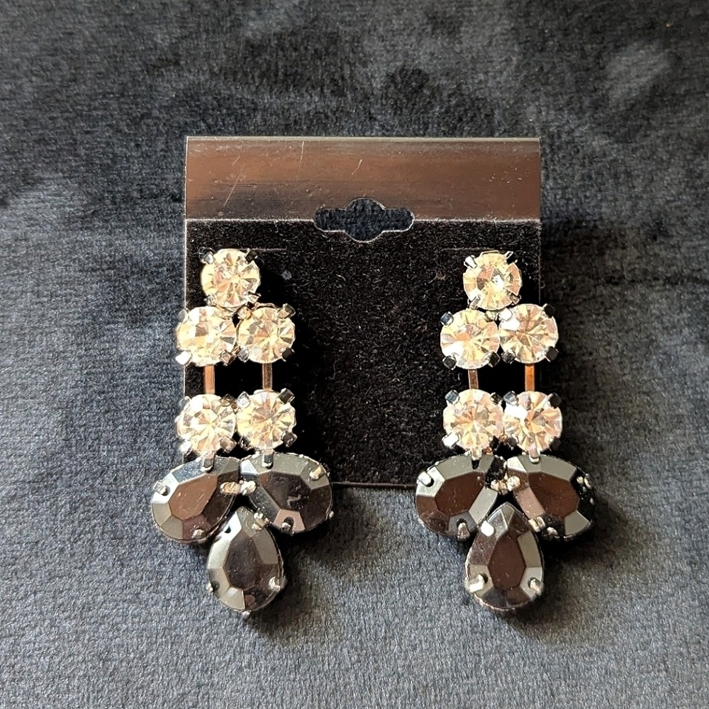 Black and White Rhinestone Silver Dangle Earrings Set Formal Bridal Prom