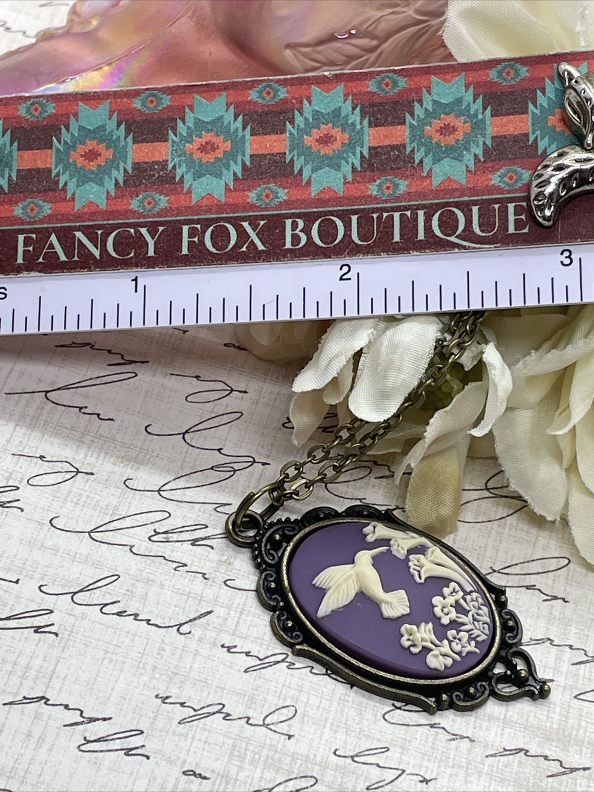 Purple Bronze Hummingbird Necklace Pendant Cameo Mom Daughter Birthday wedding