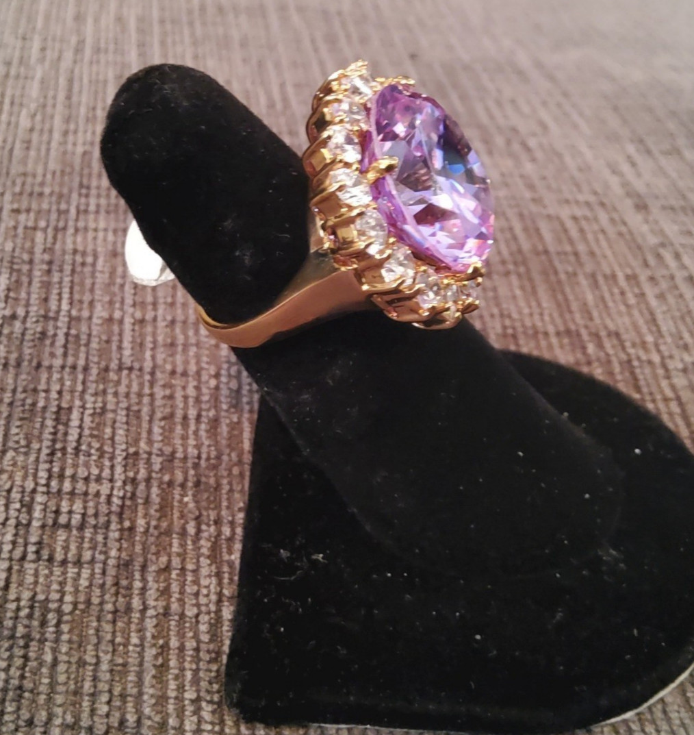 Park Lane AWARD AMETHYST RING – 18K Gold Plated w/ PURPLE CZ+ CLEAR CZ’S – SZ 6