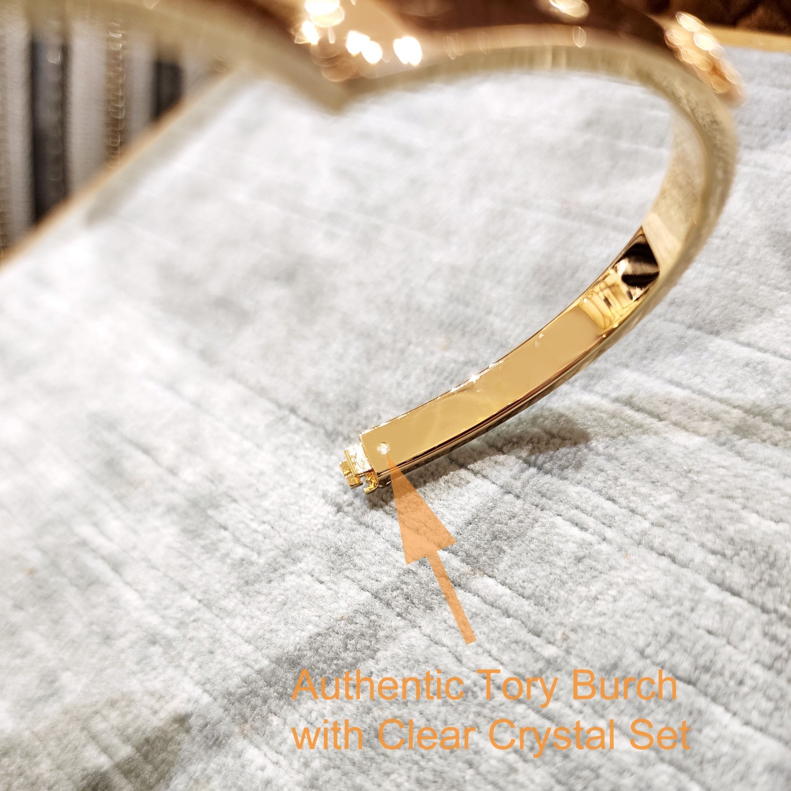 Authentic Tory Burch 18K Gold Plated Pave Logo Hinge Bangle Cuff Bracelet 164157
