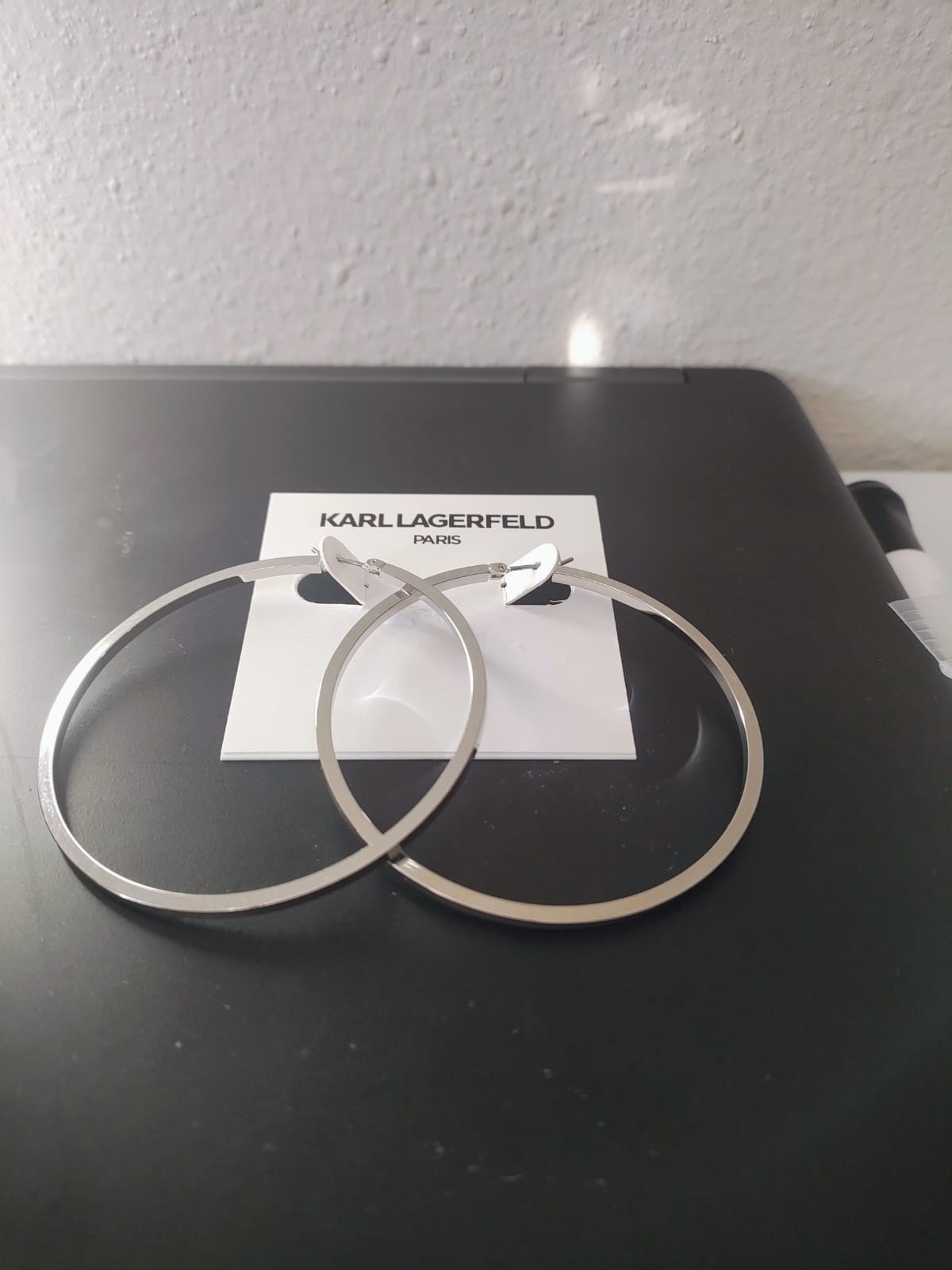 Karl Lagerfeld Paris Large Hoop Earrings 2.4” Silver-Tone Mixed Metal Click-Top