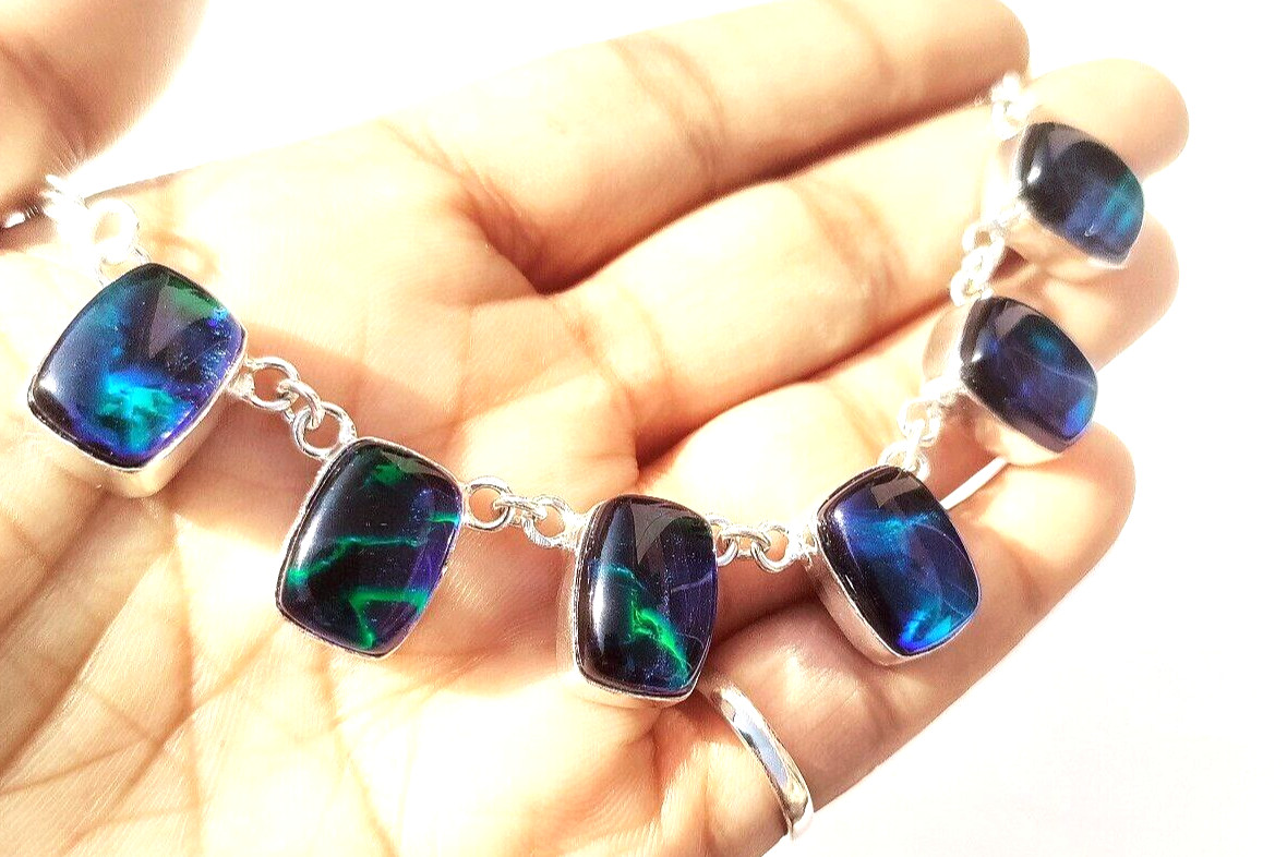 925 Silver Necklace Australian Triplets Opal Gemstone Handmade Jewelry Necklace