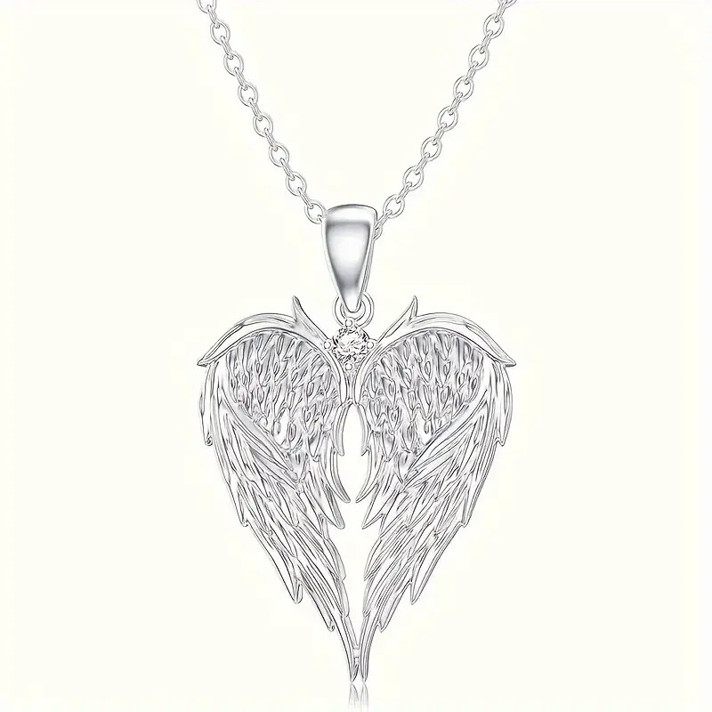 Elegant Angel Wing Heart Shaped Pendant Necklace Men Women Trendy Silver Color