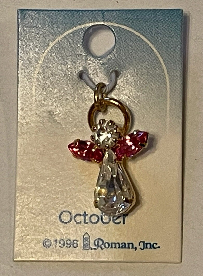 1996 October Birthstone Angel Charm Pendant Vintage Roman Inc NEW Rhinestones