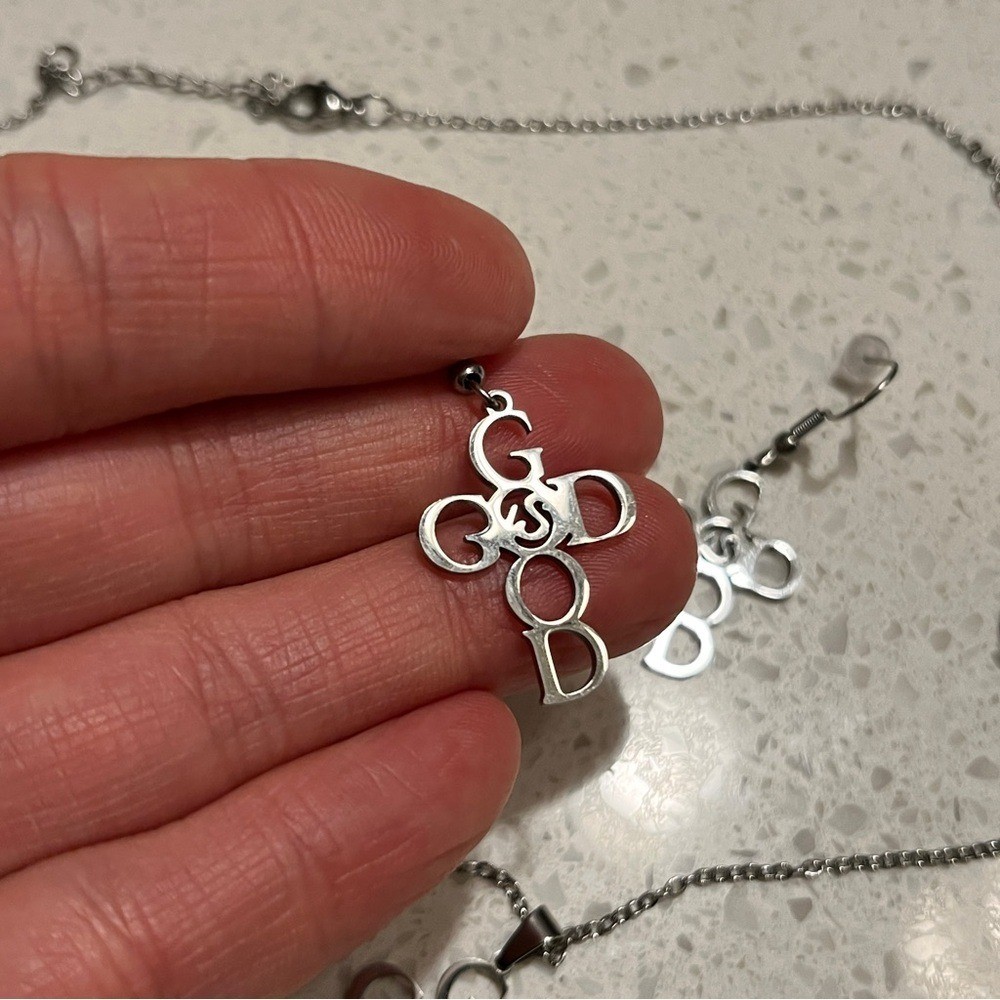 “God is Good” stainless steel jewelry Set – necklace, earrings, bracelet