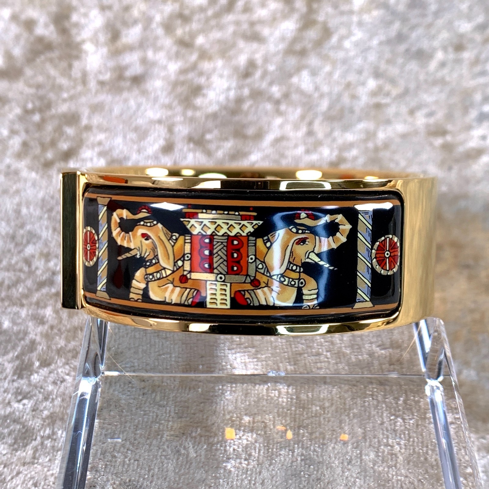 Vintage Hermes Paris Bangle Bracelet Clic Clac Black Enamel Elephant GM with Box
