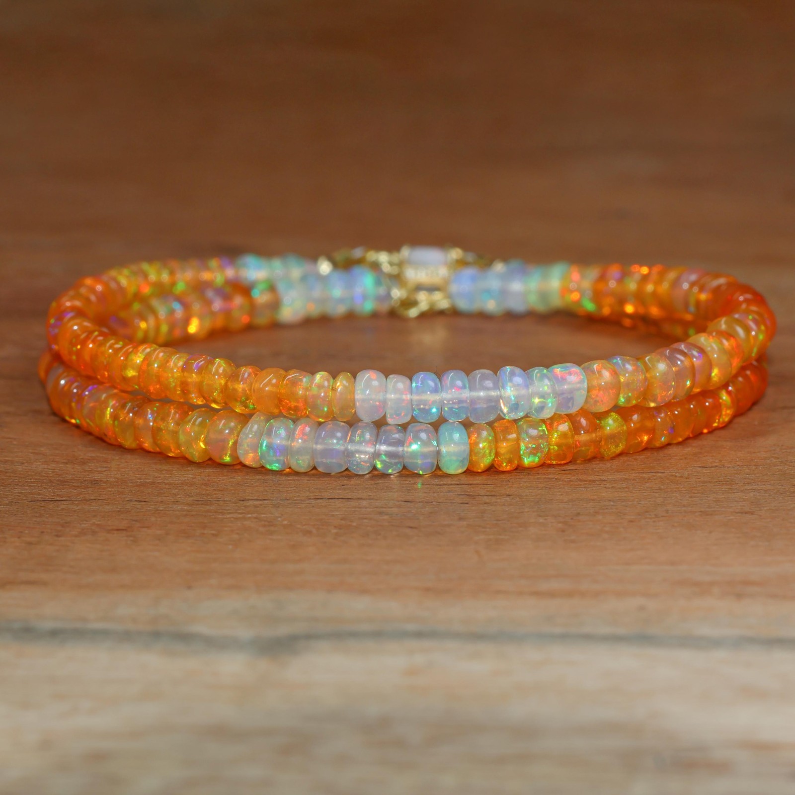 Fire Orange Opal Smooth Shaded Beads Charm Necklace, Octagon Cut Opal Necklace