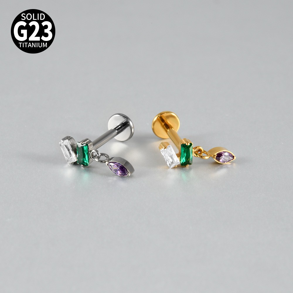 G23 Titanium Cartilage Stud Earring 16G Star/Chain Drop Labret Stud Ear Piercing
