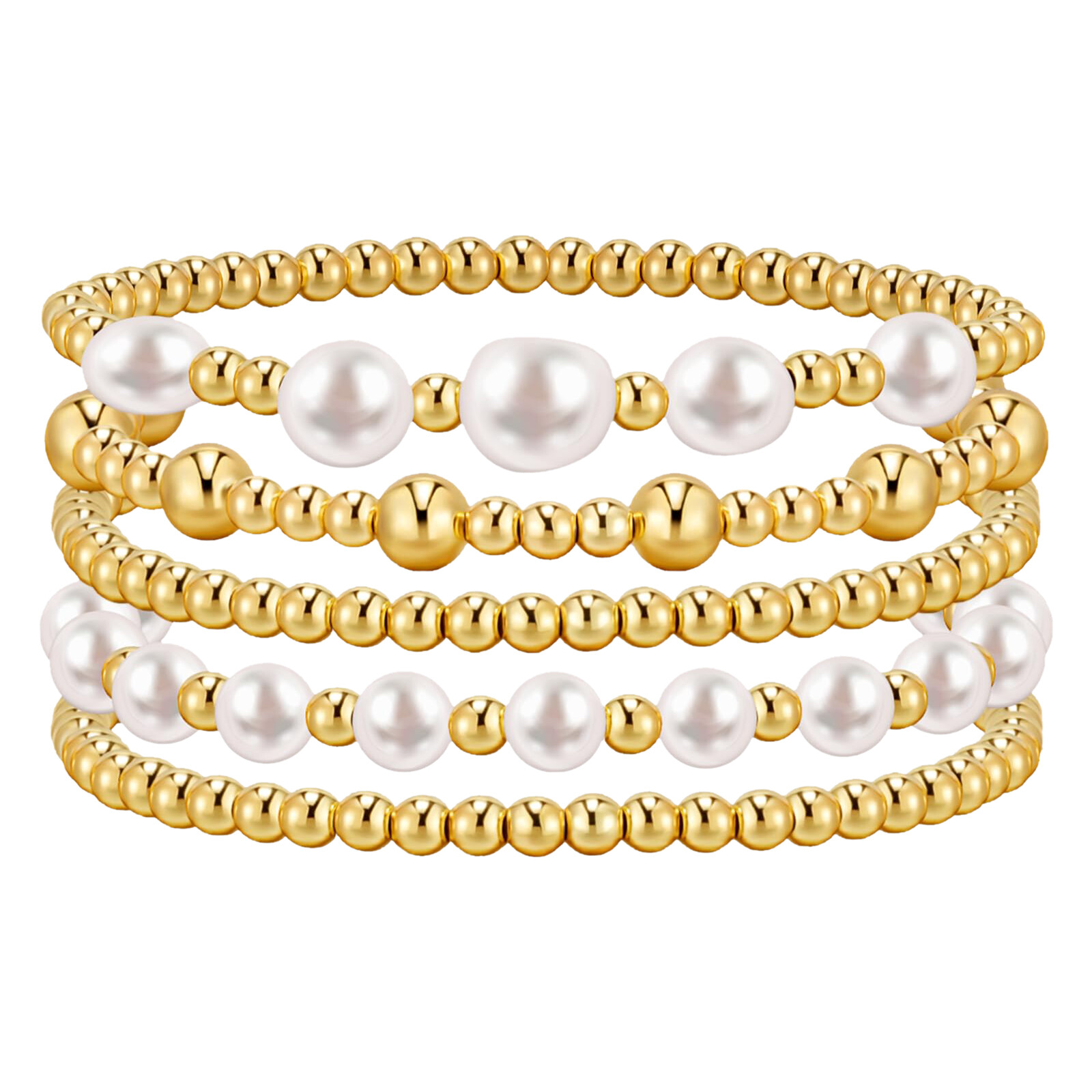 5Pcs Women Girls Gold Tone Boho Stackable Beaded Stretch Bracelets Wedding Gift