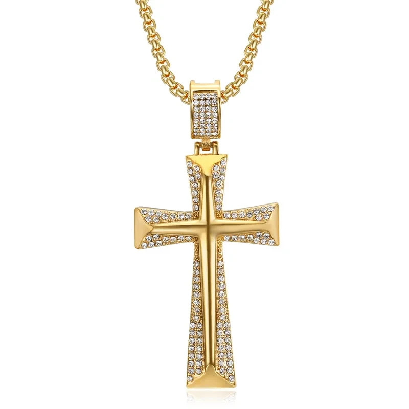 Titanium Steel Plating Rhinestones 18K Gold Plated Men’s Necklace