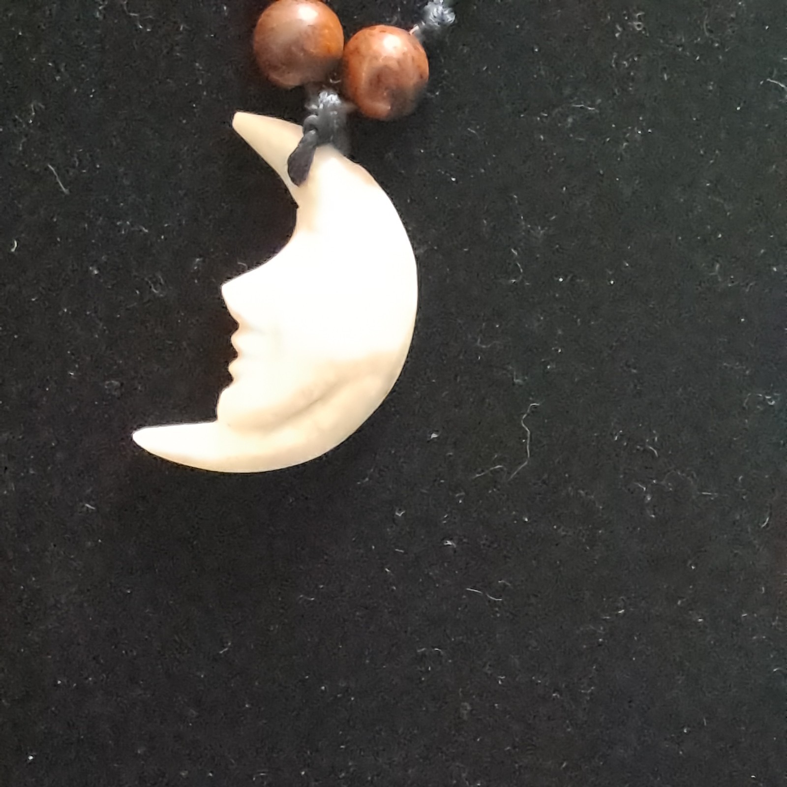 WHITE UNISEX HALF MOON FACE MAN IN THE MOON ON SATIN BLACK OVER HEAD CORD #15