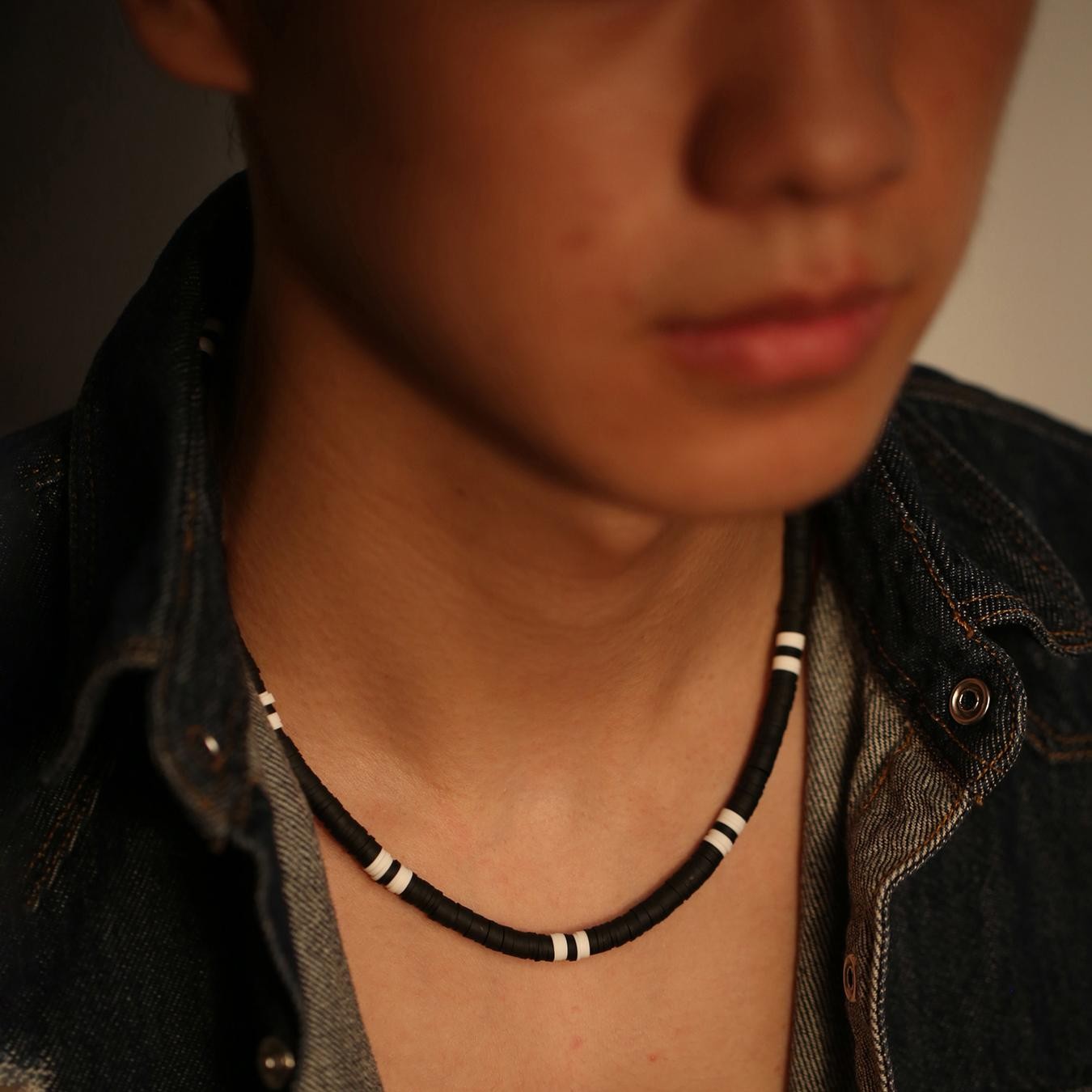 Bohemia Polymer Beads Necklace for Men Women Black White Collar Jewelry