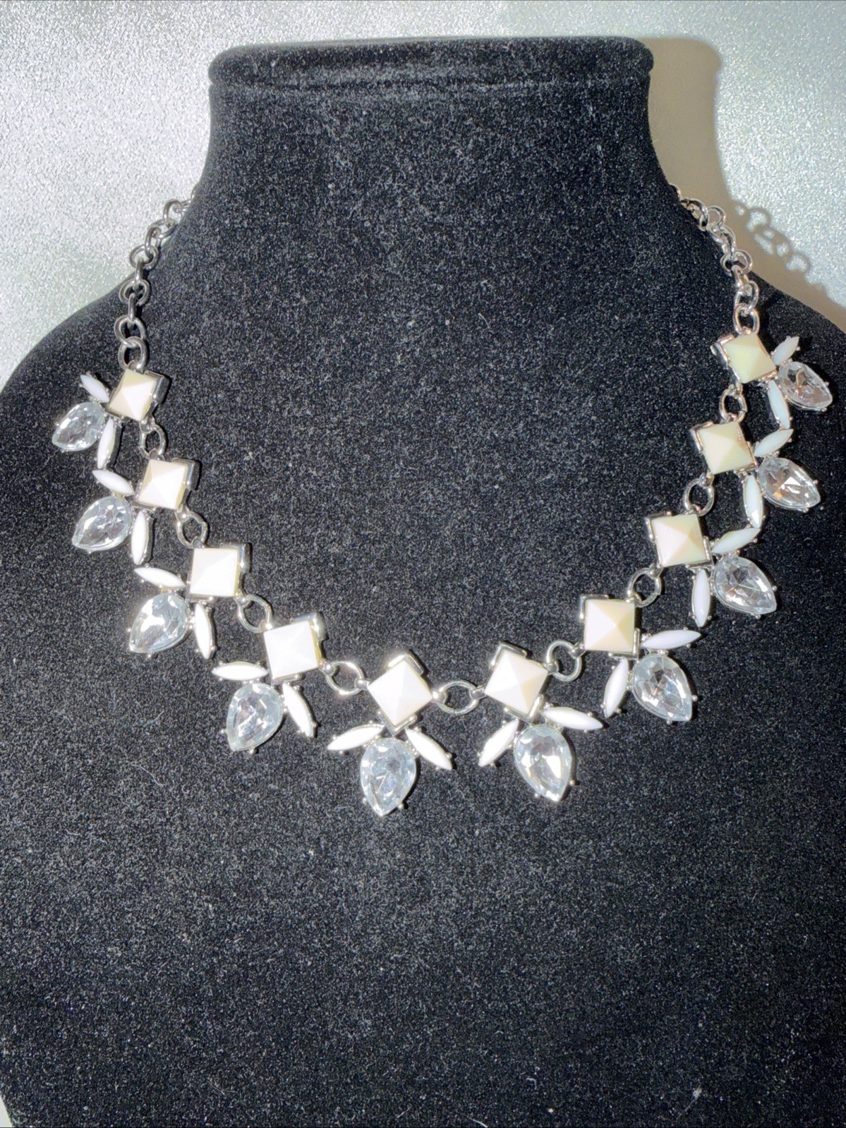 Charming Charlie Fashion Necklace, Silver Colored, And Rhinestones 16 Inch Adj.