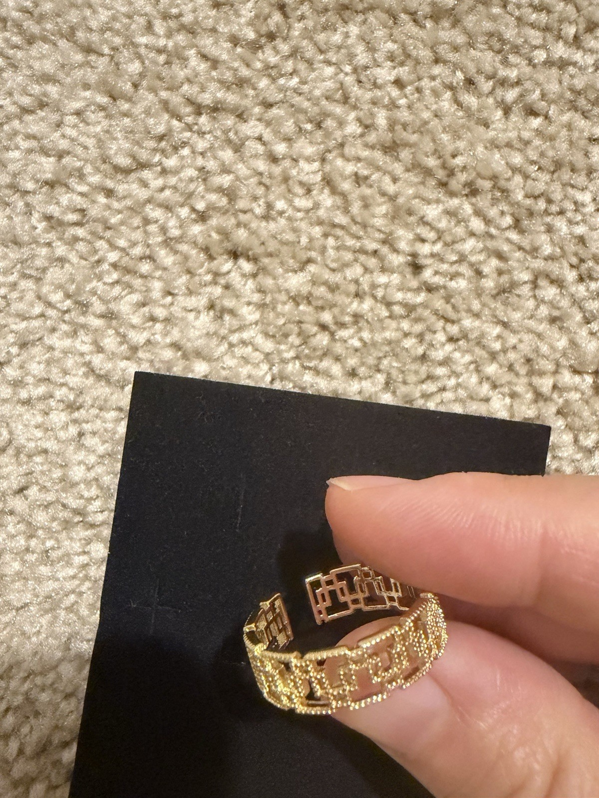 Gold Tone Geometric Cutout Adjustable Open Band Ring No Stone Size 8