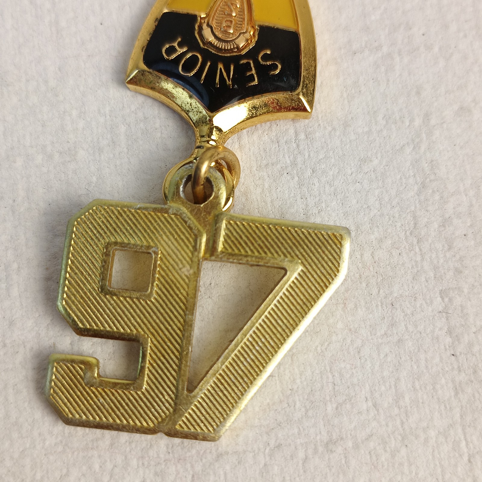 VTG Class of 97 Senior Key Pendant graduation Gold Tone School Crest Shield read