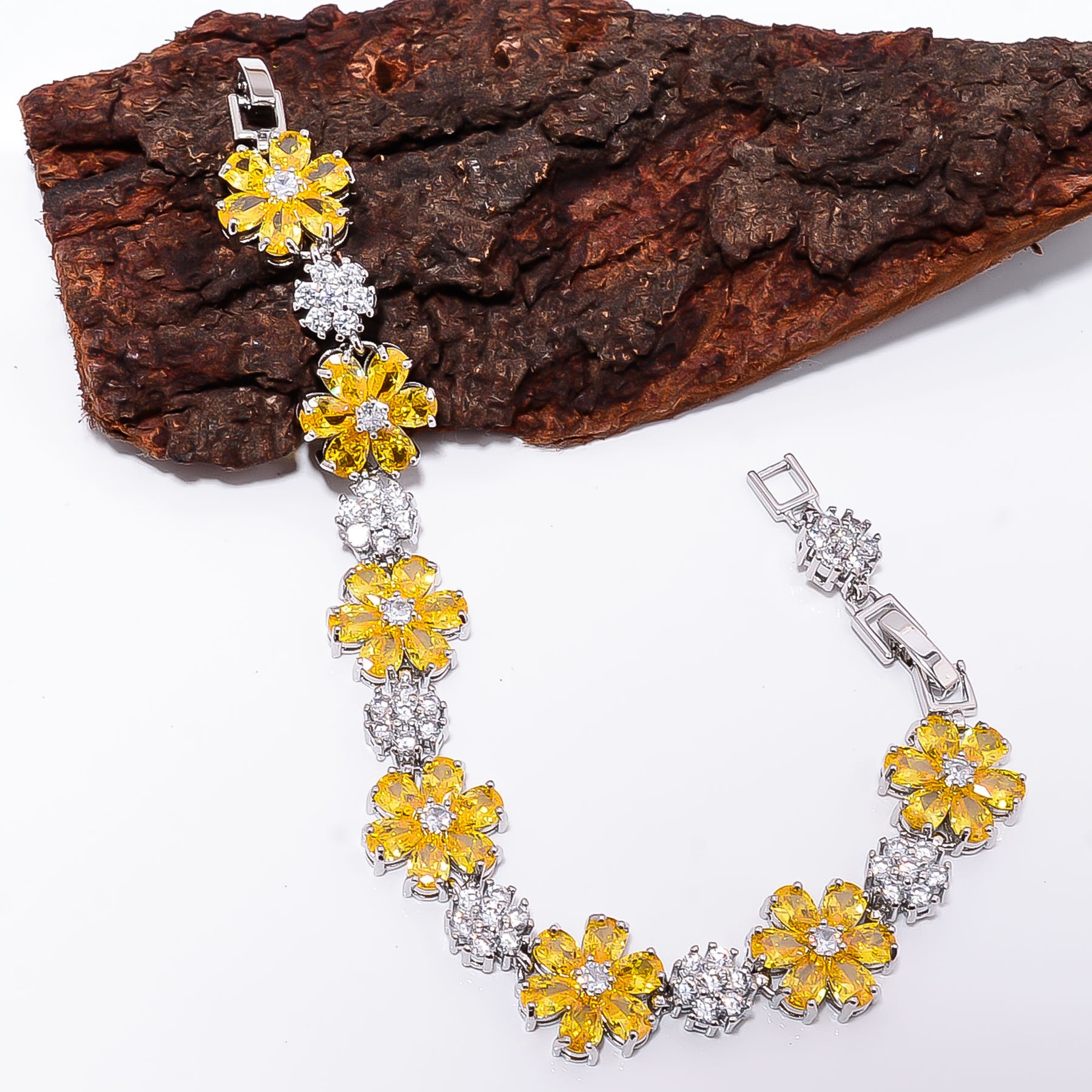 Yellow Sapphire -Simulated, CZ 925 Sterling Silver Bracelet 7-8″ B1122613265