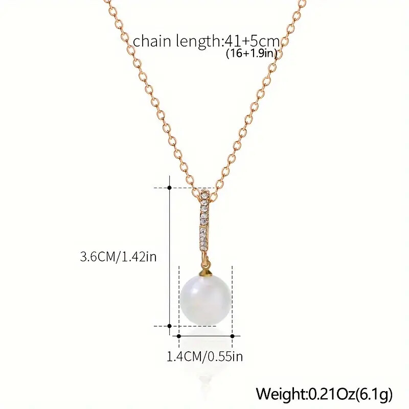 Imitation Pearl Square Pendant, Rhinestones Inlaid Zinc Alloy Necklace