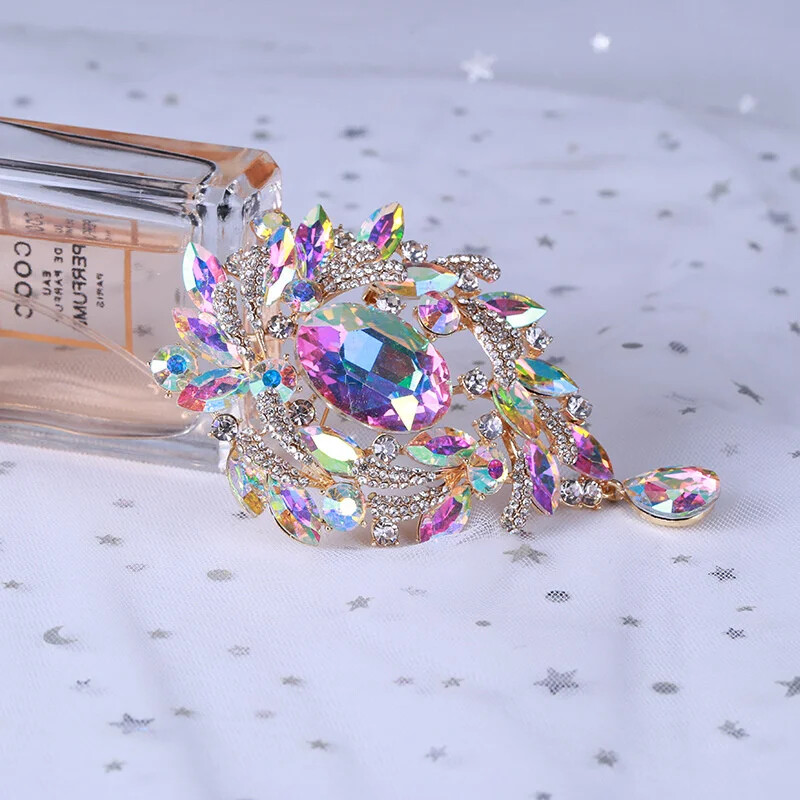 Fashion Shiny Glass Rhinestone Corsage Exaggerated Coat Accessories Pin Brooch