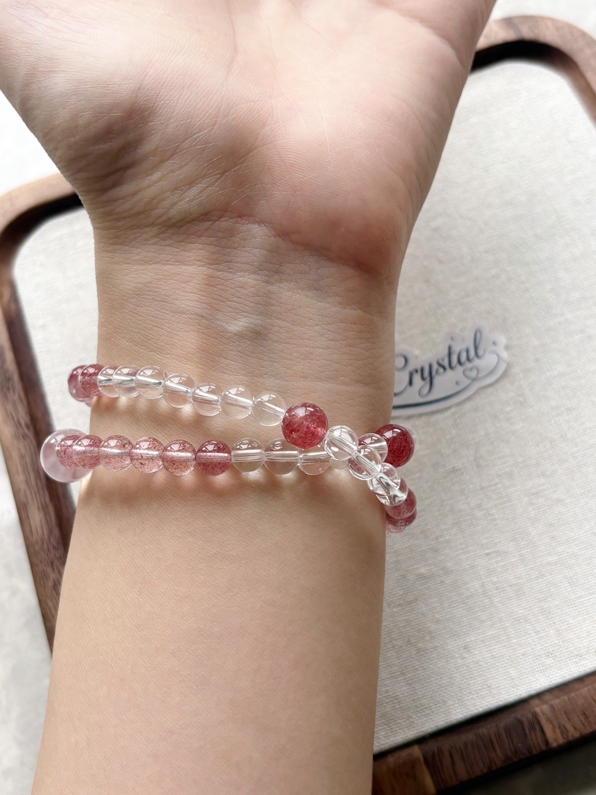 Natural Strawberry Quartz Rose Quartz Crystal Beads Stretch Bracelet 6mm