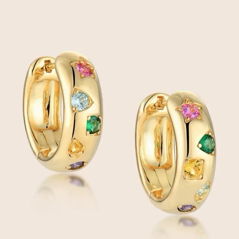 Colorful CZ Chunky Hoop Earrings For Women 925 Silver Hoop Earrings 022