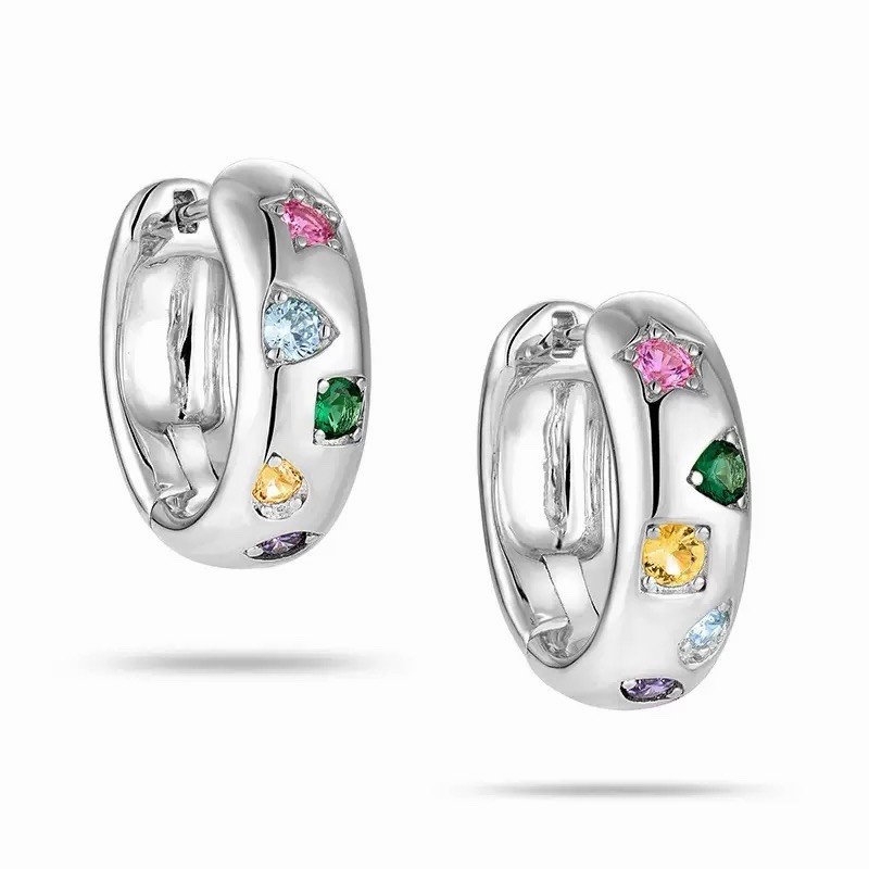 Colorful CZ Chunky Hoop Earrings For Women 925 Silver Hoop Earrings 022