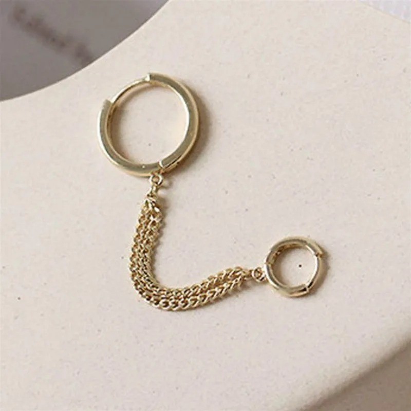 1PCS Punk Cool Two Hole Piercing Earrings Gold Silver Color Long Tassel Chain Dr