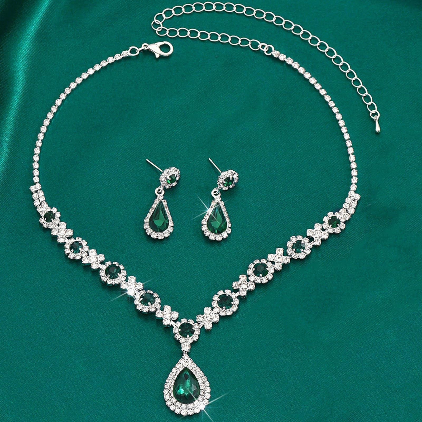Silver Jewelry Set for Women Wedding Jewelry Sets for Brides Rhinestone Neckl…