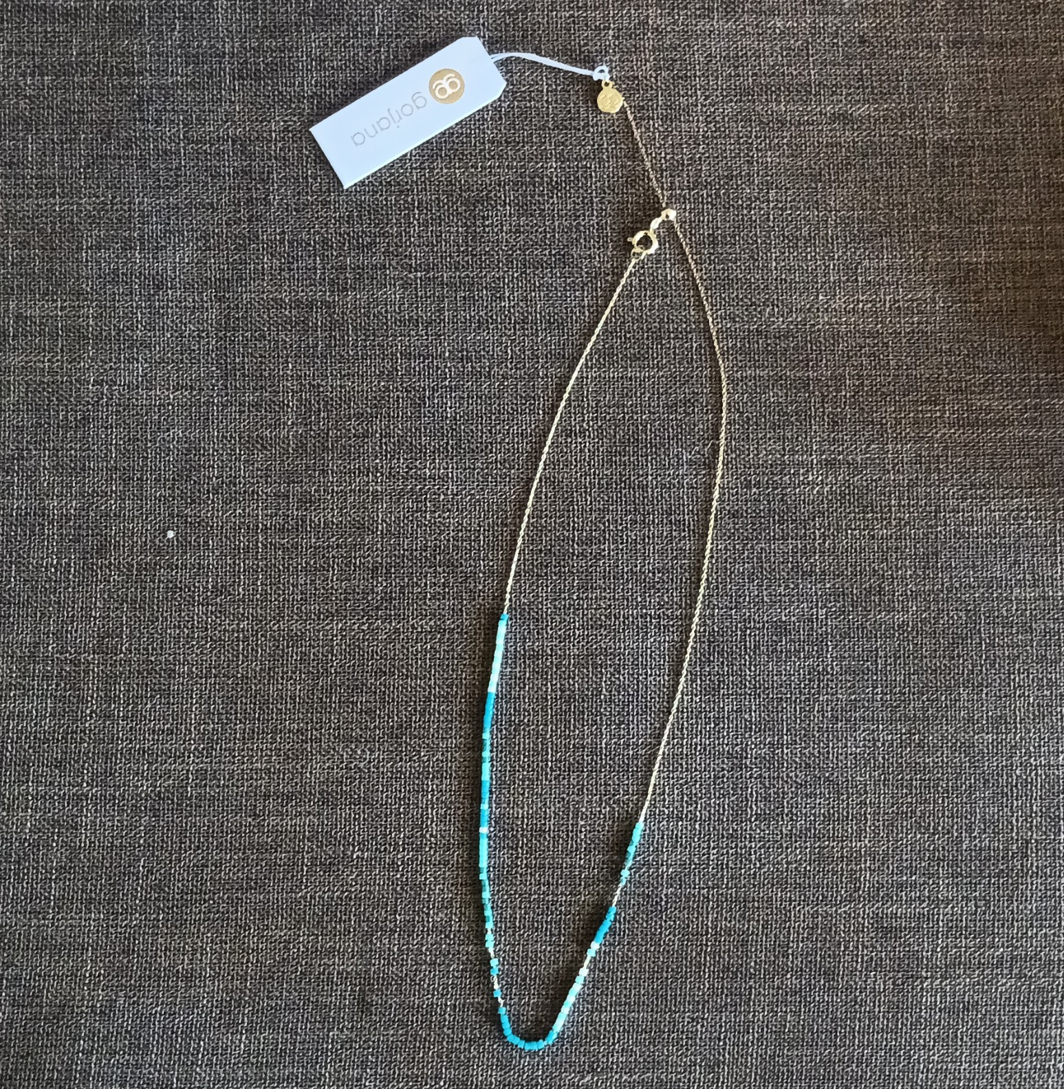 Gorjana Blue Beaded Necklace Gold-Tone Cable Chain Lobster Closure Adjustable