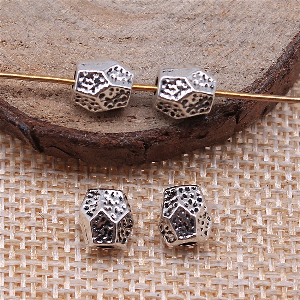 60PCS Antique Silver Tone Metal Faceted Small Hole Bead GGS467