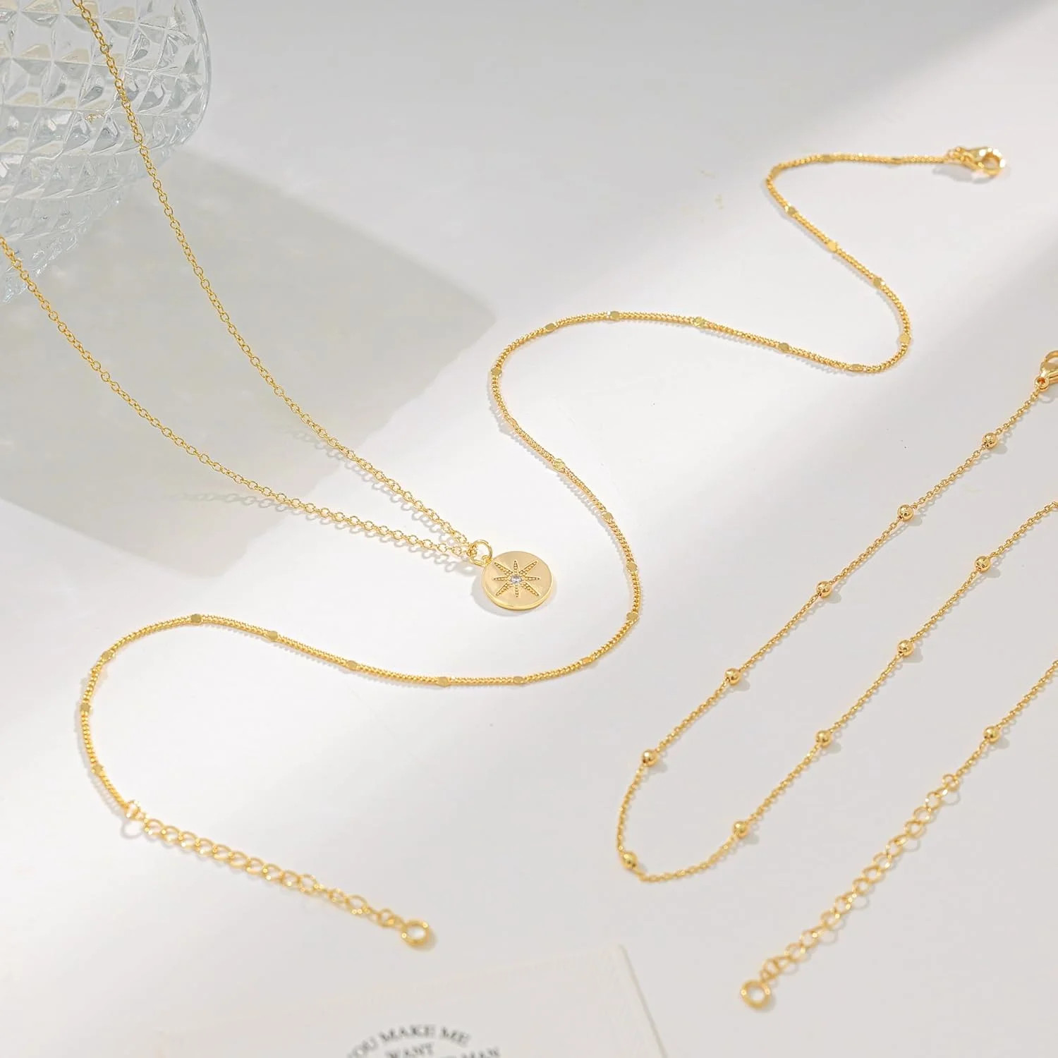 Layered Necklaces for Women, Dainty 14K Gold Plated Circle Peadant Chain Necklac