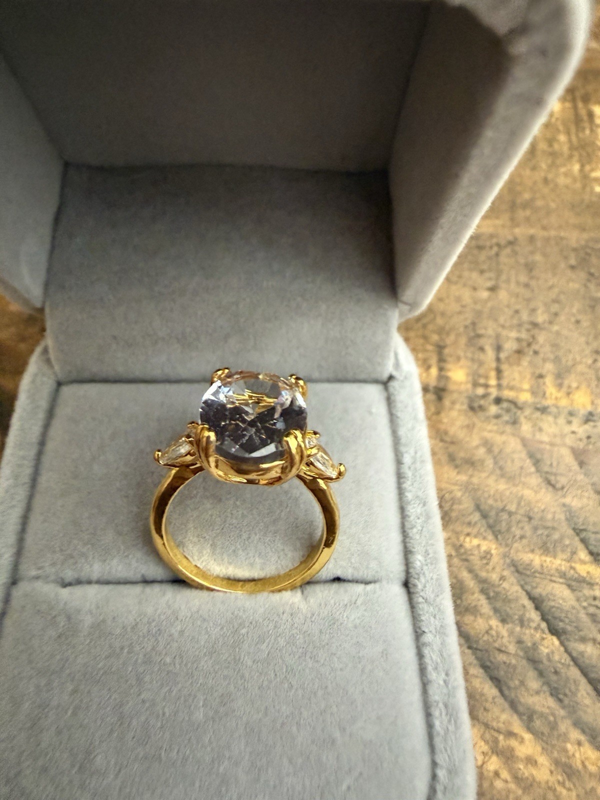 Size 6 Ring 10x14mm Oval Cubic Zirconia Large Solitaire Statement Ring Gift Box
