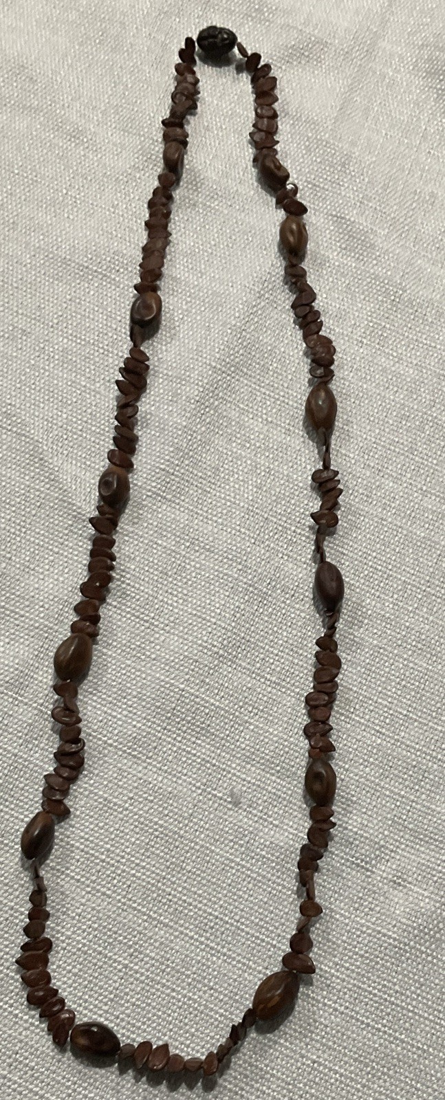 Brown Wooden Beaded Necklace Strand, Ball/Bead Chain, No Stone 24 in