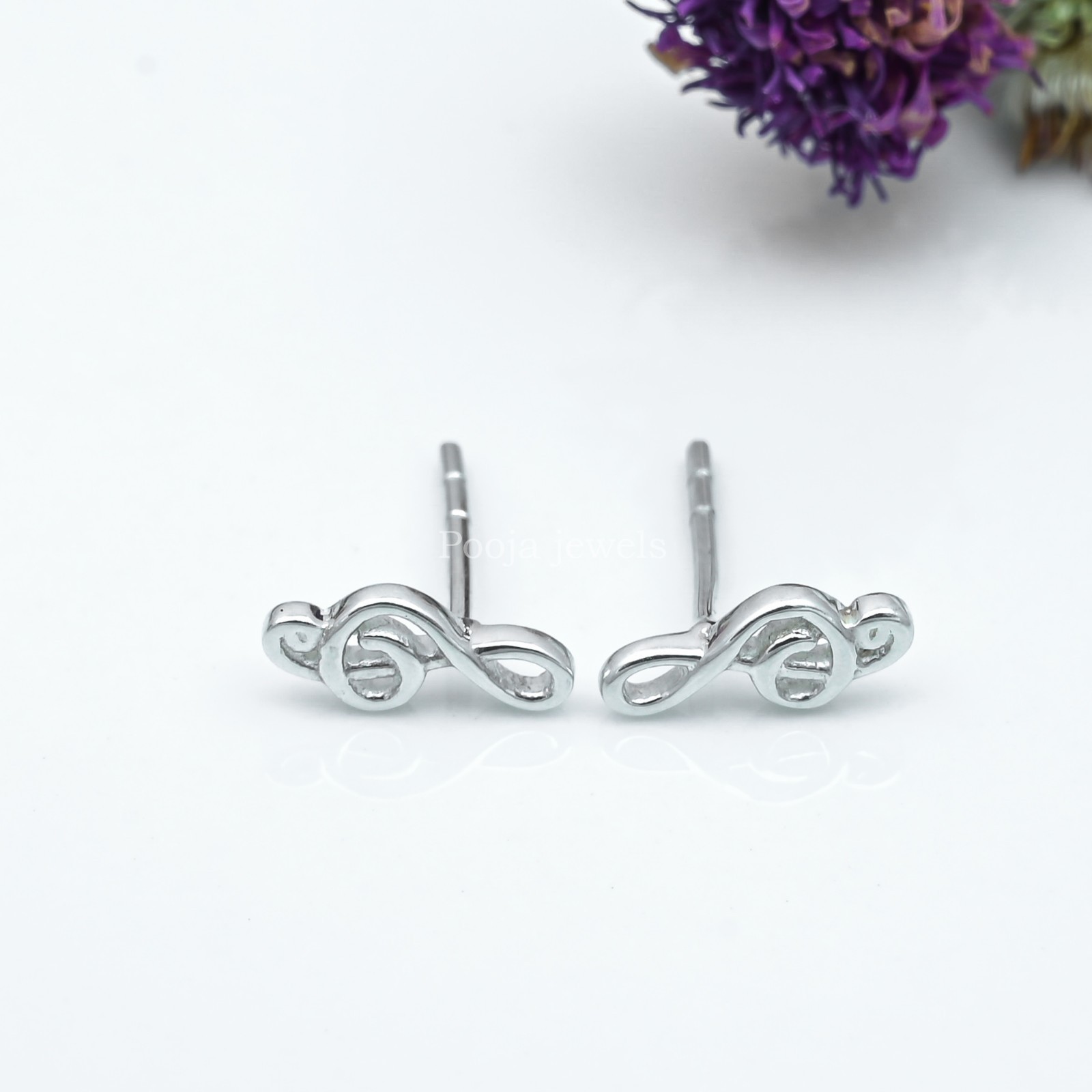 925 Sterling Silver Treble Clef Stud Earrings Music Note Minimalist Jewelry Gift