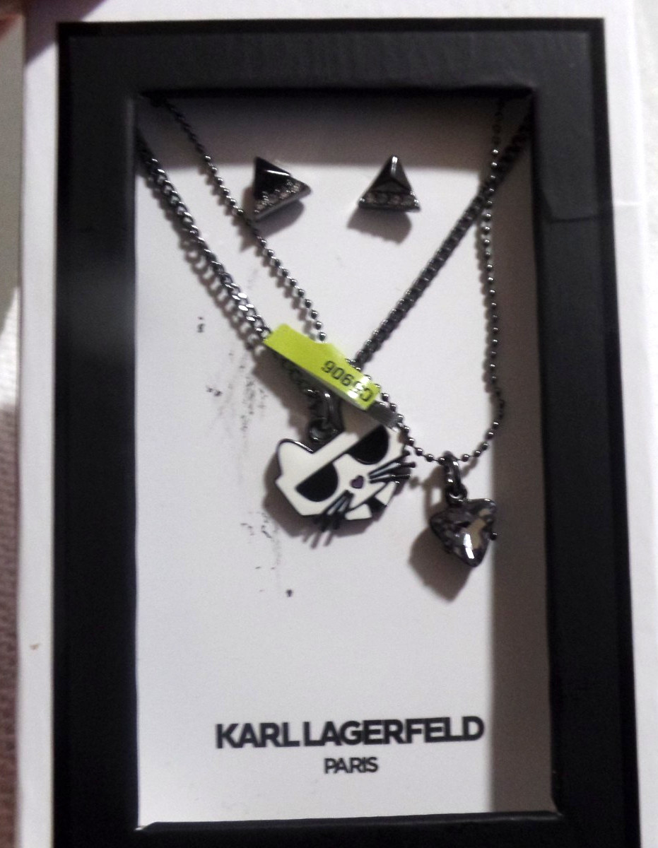 KARL LAGERFELD, EARRINGS AND 2 PC NECKLACE SET, BRAND NEW, DESIGNER