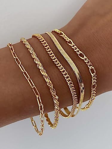 Gold Bracelets for Women Waterproof, 14K Real Gold Jewelry Sets for Women Trendy
