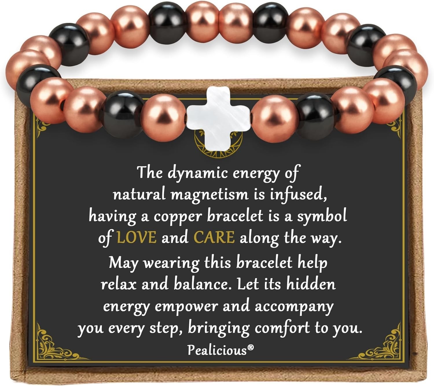 Elegant 8MM Copper Magnetic Bracelet with Cross Design – Adjustable for All
