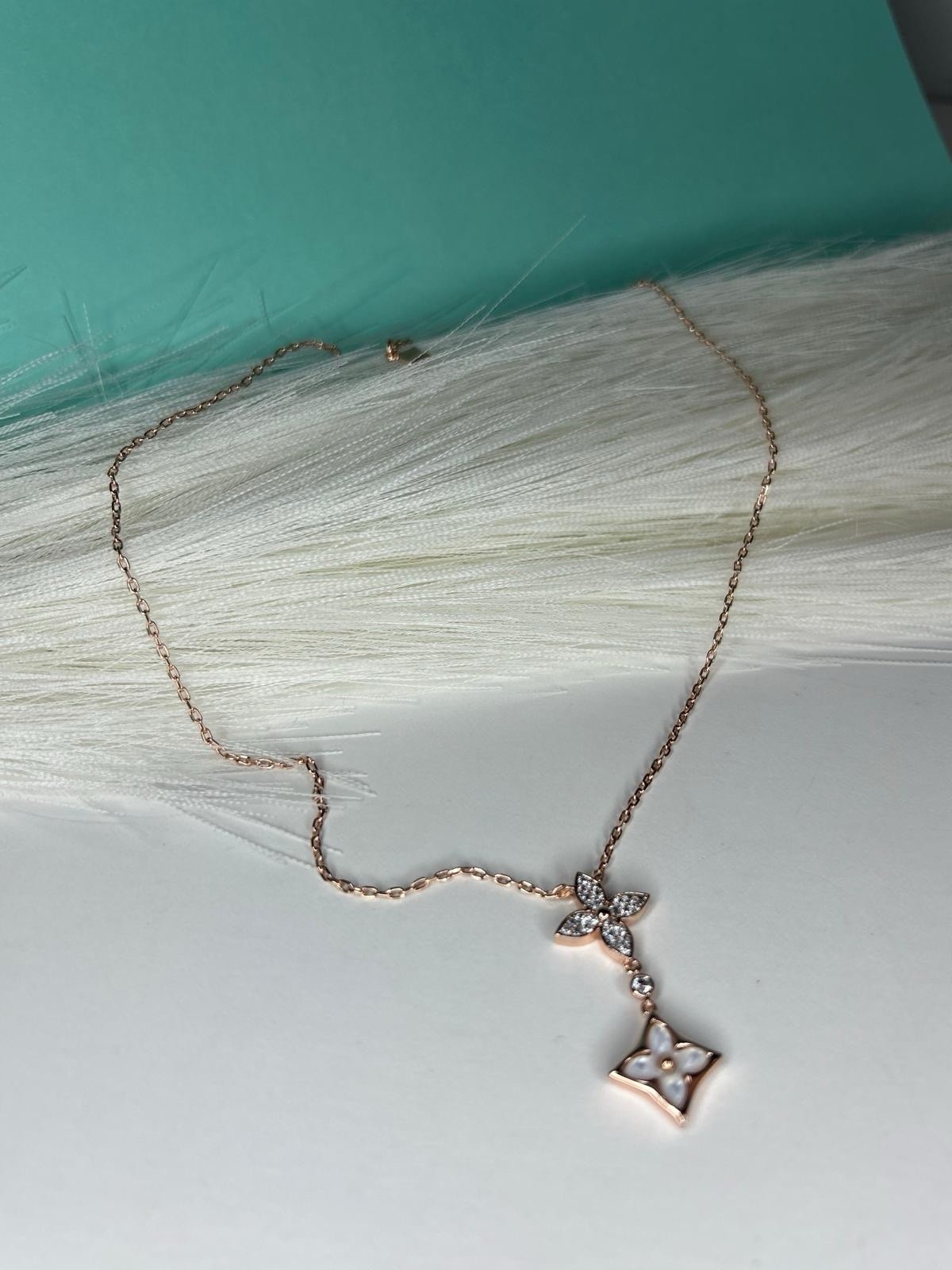 Gold Tone Flower Charm Pendant Cable Chain Necklace w/ White Stones Butterfly