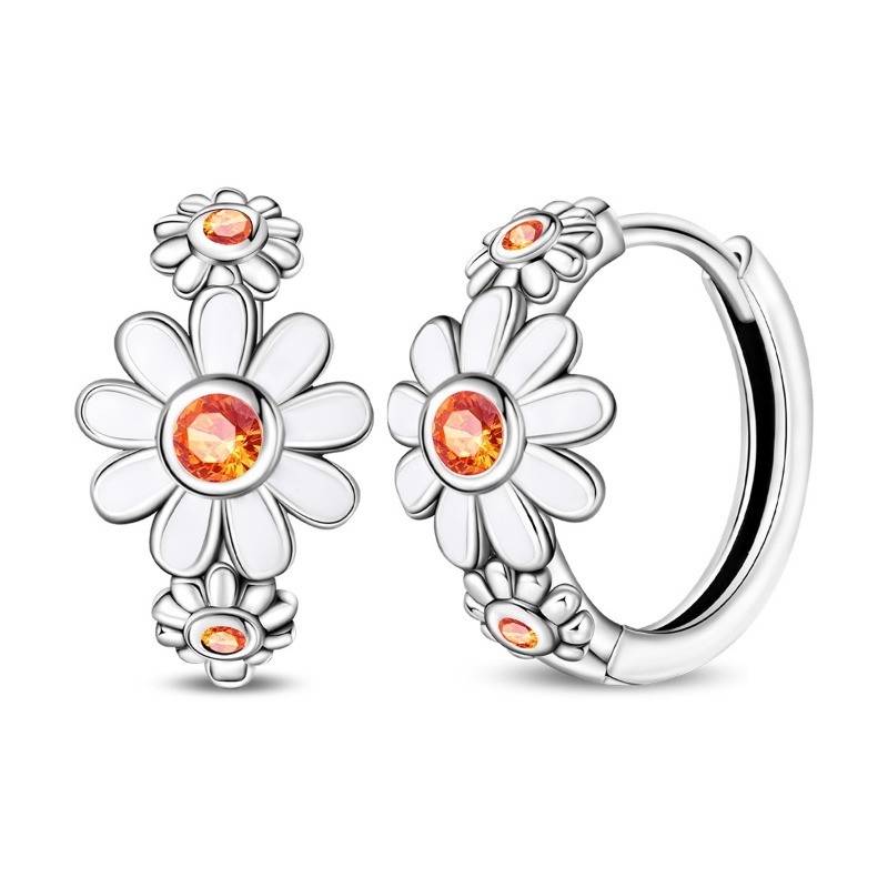 PANDACH 925 Sterling Silver Minimalist Daisy Hoop Earrings Women Jewelry Gifts