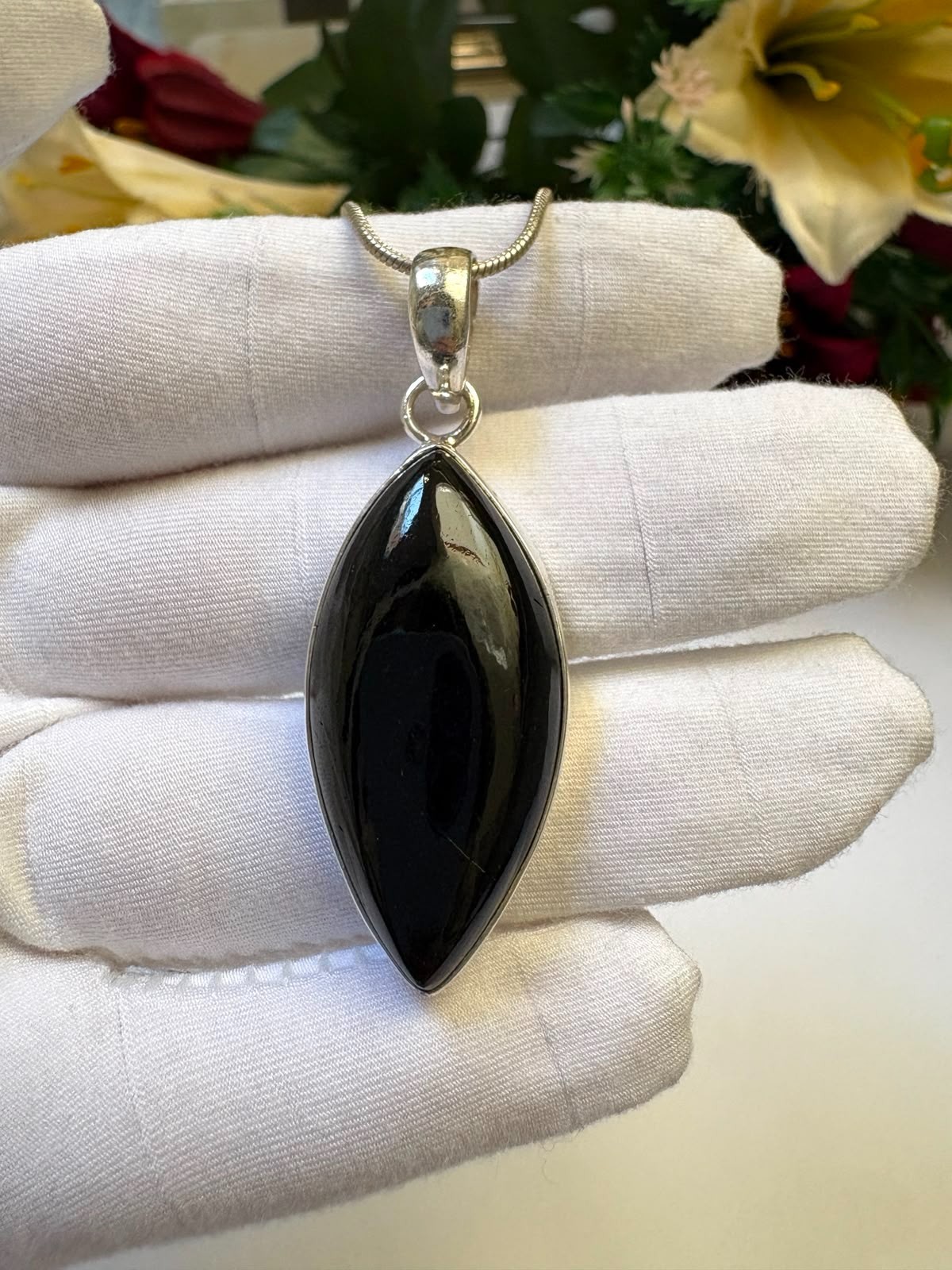 Black Tourmaline Pendant 46.20Ct w/ 18.80Ct Silver Chain 925 Sterling
