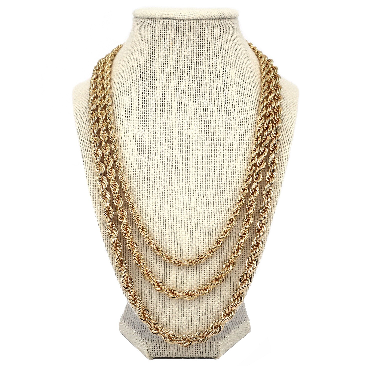 Men’s Rope Chain Necklace 5mm 6mm 7mm 14k Gold Plated 20″, 24″, 30″ inch
