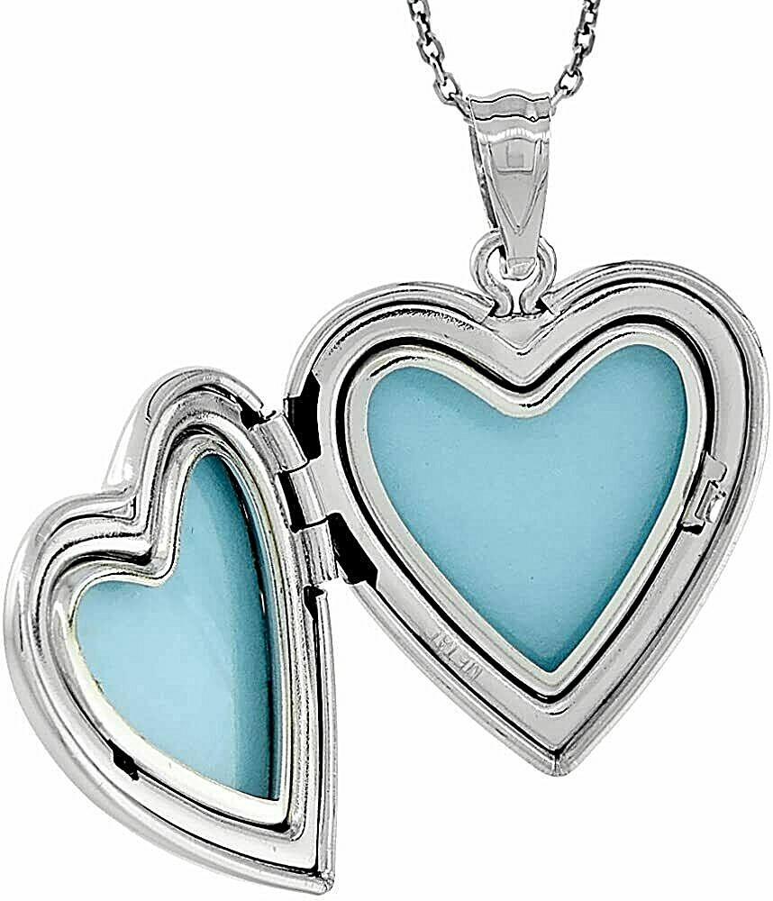 Sterling Silver Diamond Heart Locket for 2 Photo 3/4inch w/out Necklace 16-24″