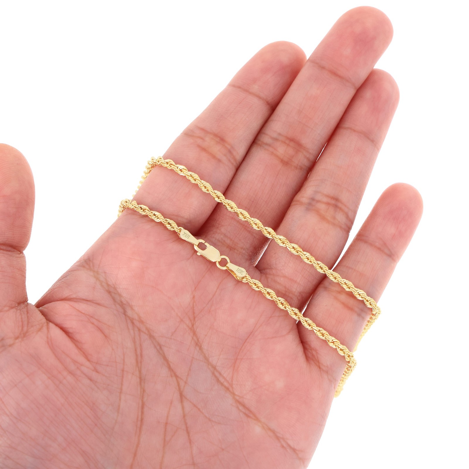 18K Yellow Gold Solid 2.5mm-4mm Rope Diamond Cut Chain Italian Necklace 18″- 24″