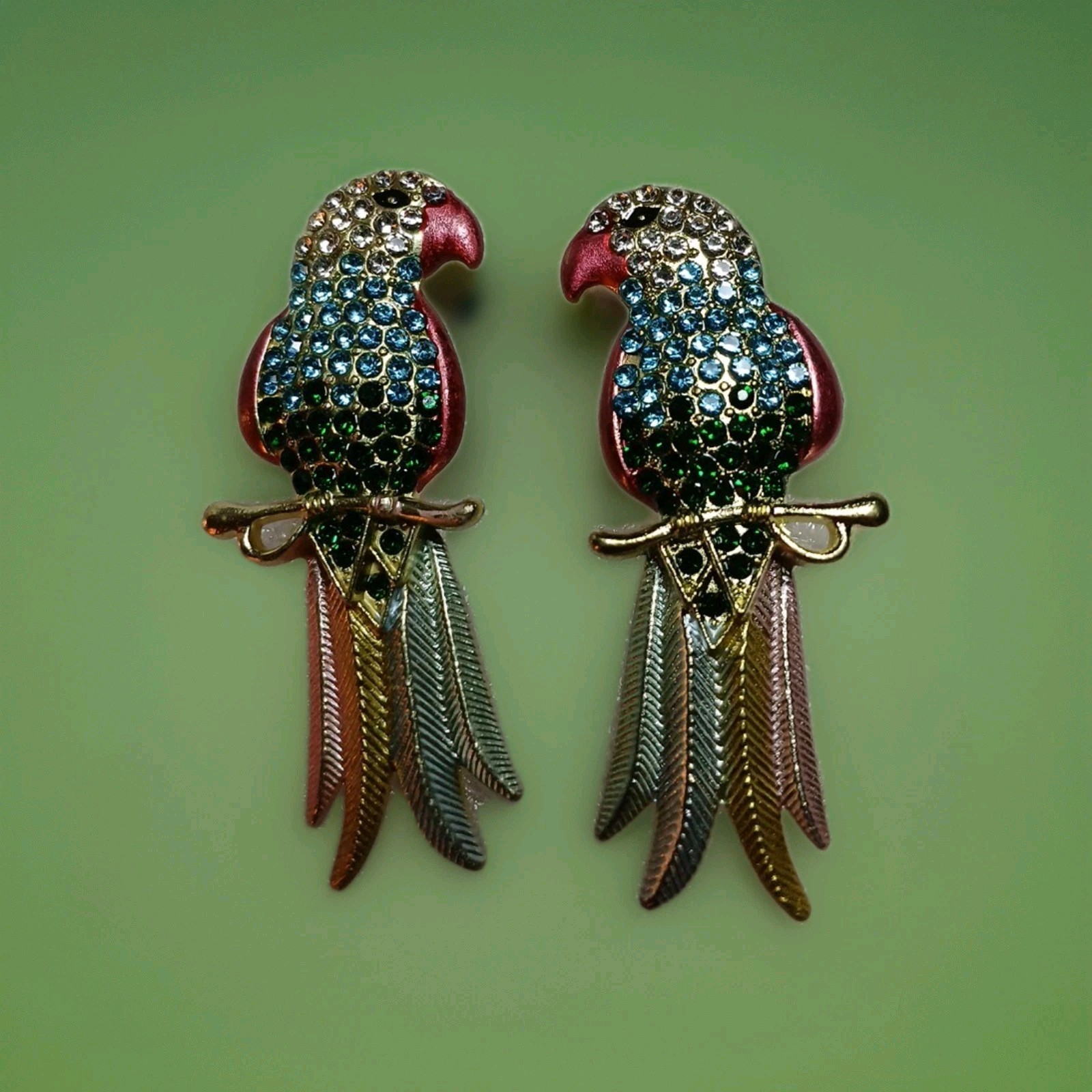 Stunning Colorful Crystal Parrot Earrings Stud, Silver, Gold,rosegold Plated.