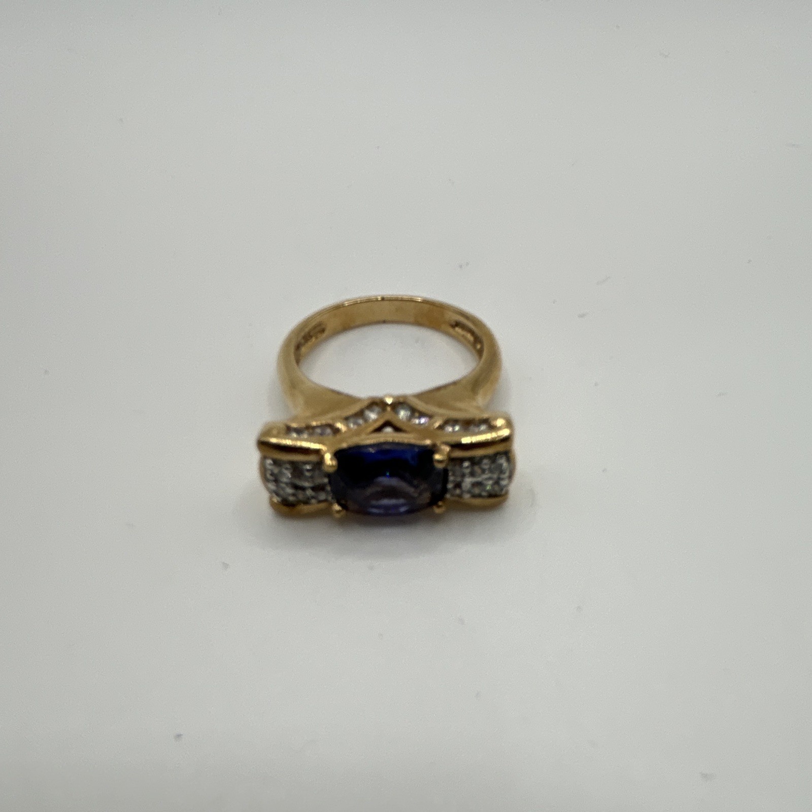 Ring Sterling Silver Gold Plated Blue Tanzanite 9.75mm