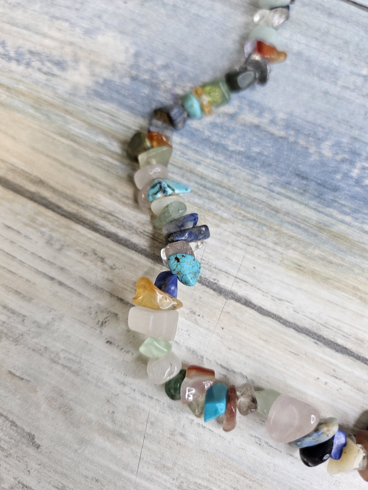 Semi-precious Stone Chips Necklace 16″ Colorful Natural