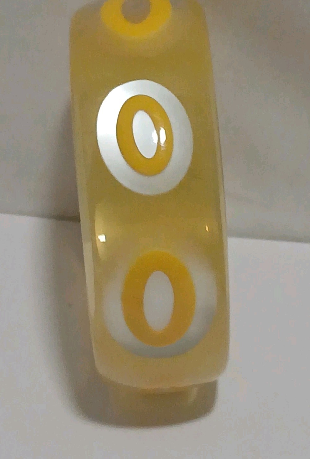 Yellow and White Bangle Bracelet Plastic Resin Wide Retro Chunky 8″
