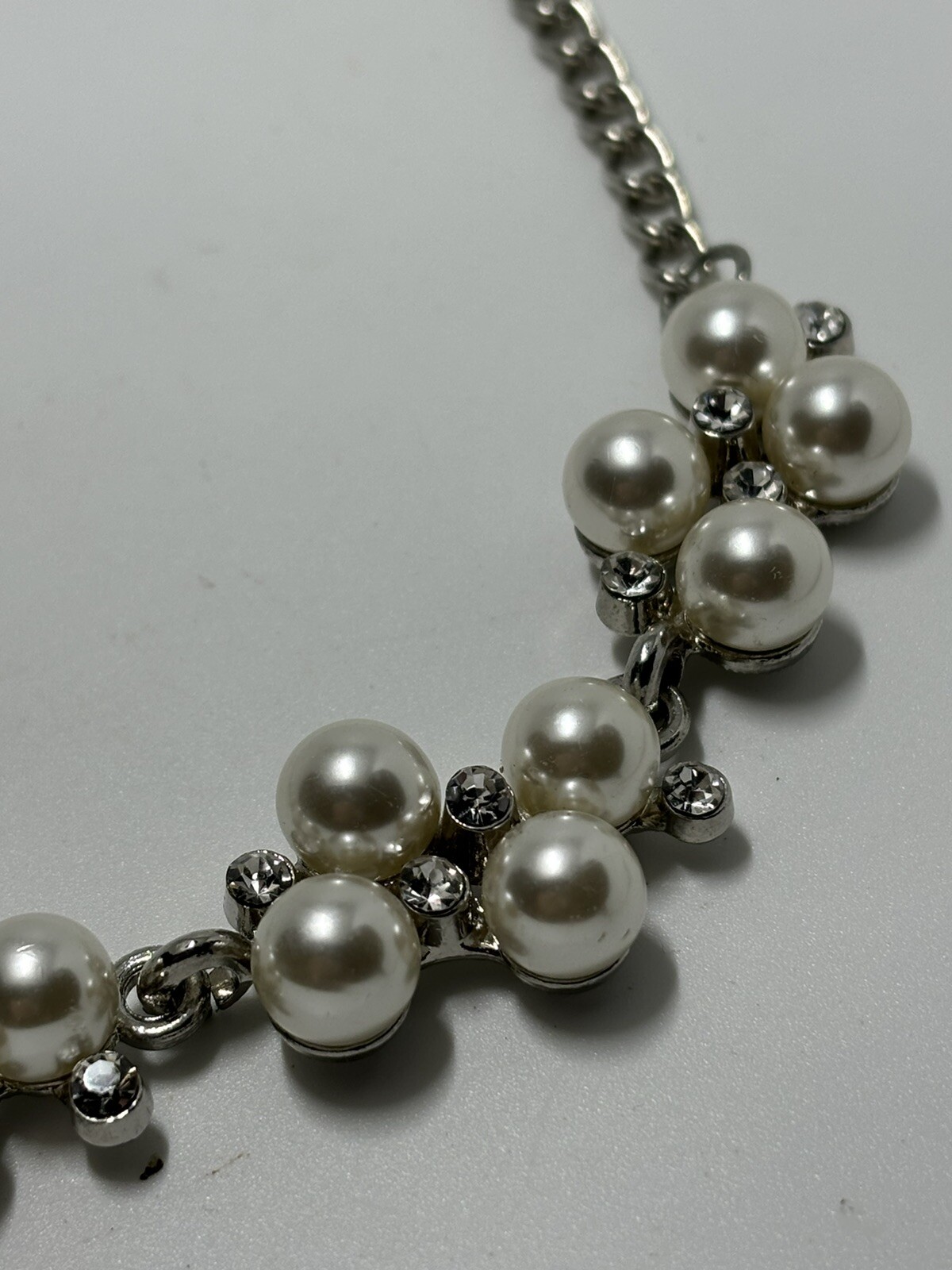Pearl Rhinestone Silver Plated Chain 18” Necklace Extender 2-1/2”
