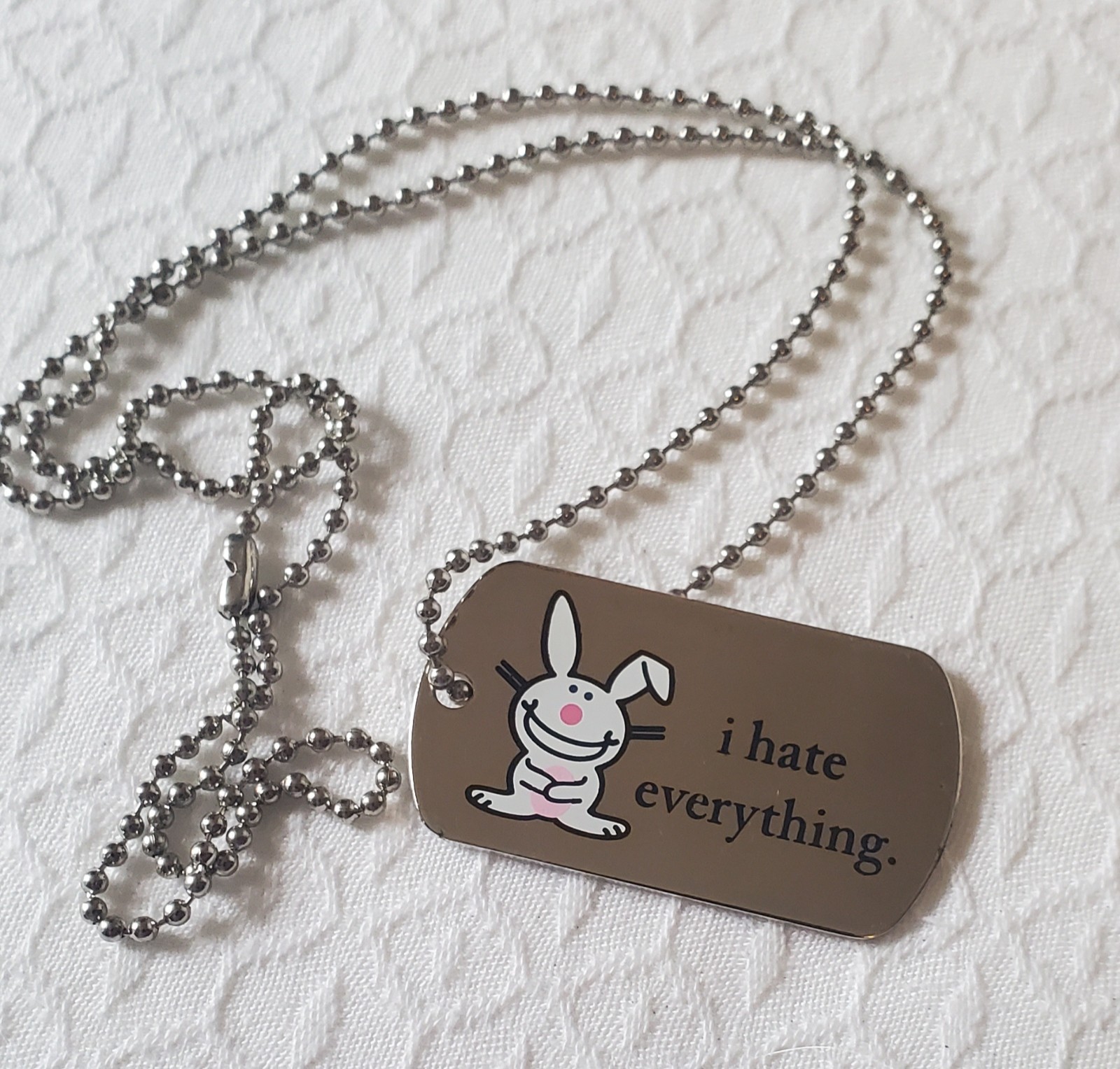Happy Bunny Dog Tag Necklace Jim Benson Various Titles Choose One